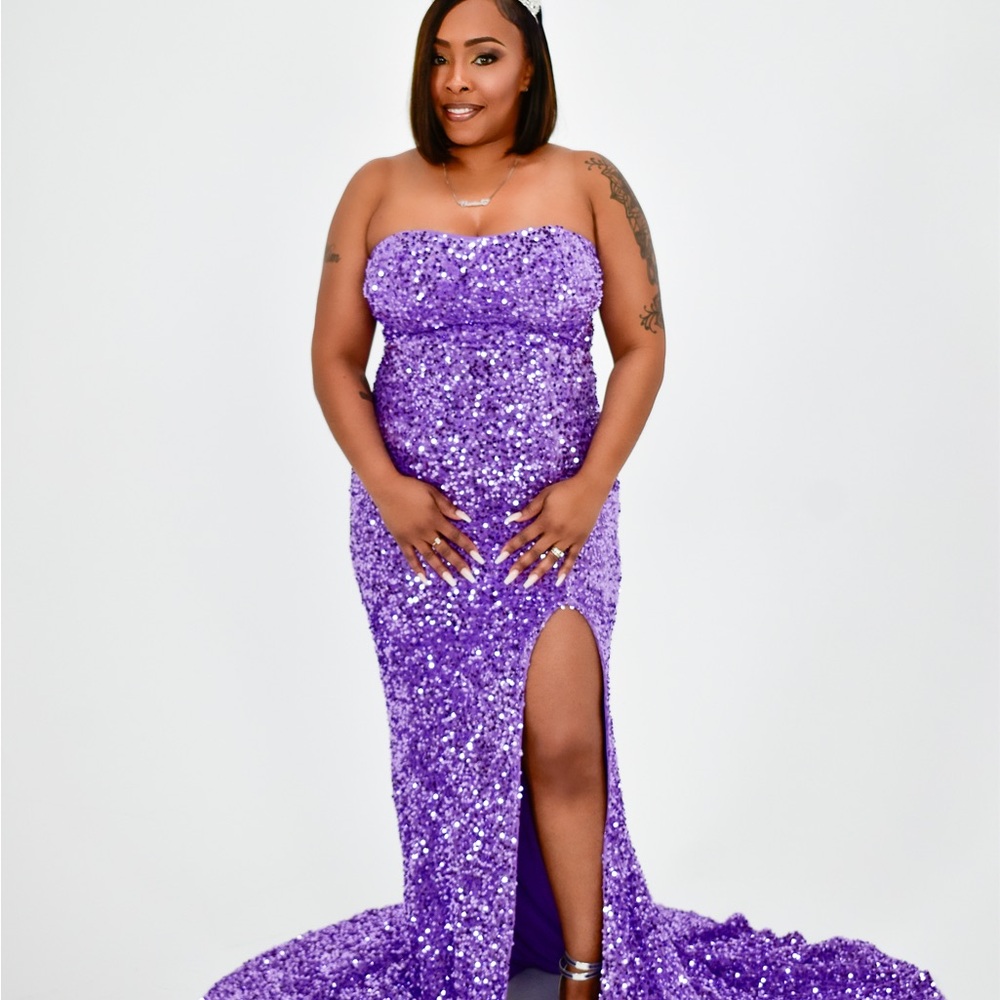 Fashion Nova Lavender Sequin Prom Dress - Picture 3 of 4